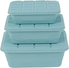 Lawazim 3-Pieces Plastic Container Storage Box Set, Turquoise, BUN1010