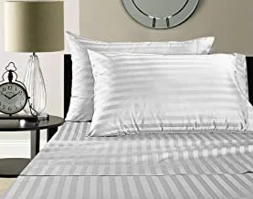 Deyarco Hotel Linen Klub King Bed Sheet 3pcs Set , 100% Cotton 250Tc Sateen 1 Inch Stripe, Size: 260x280cm + 2pc Pillowcase 50x75cm , White