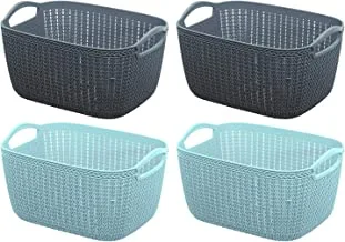 Kuber Industries Flexible Storage Basket|Plastic Storage Bin With Handle|Baskets For Organizing Shelves|Storage Containers|Pack of 4 (Light Blue & Grey)