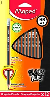 Maped Black'Peps Triangular Graphite #2 Pencils, Pack of 12 (851749ZV)