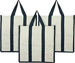حقائب تسوق بقالة قماشية من فن هومز بمقابض مقواة - عبوة من 3 (كريمي وأسود)