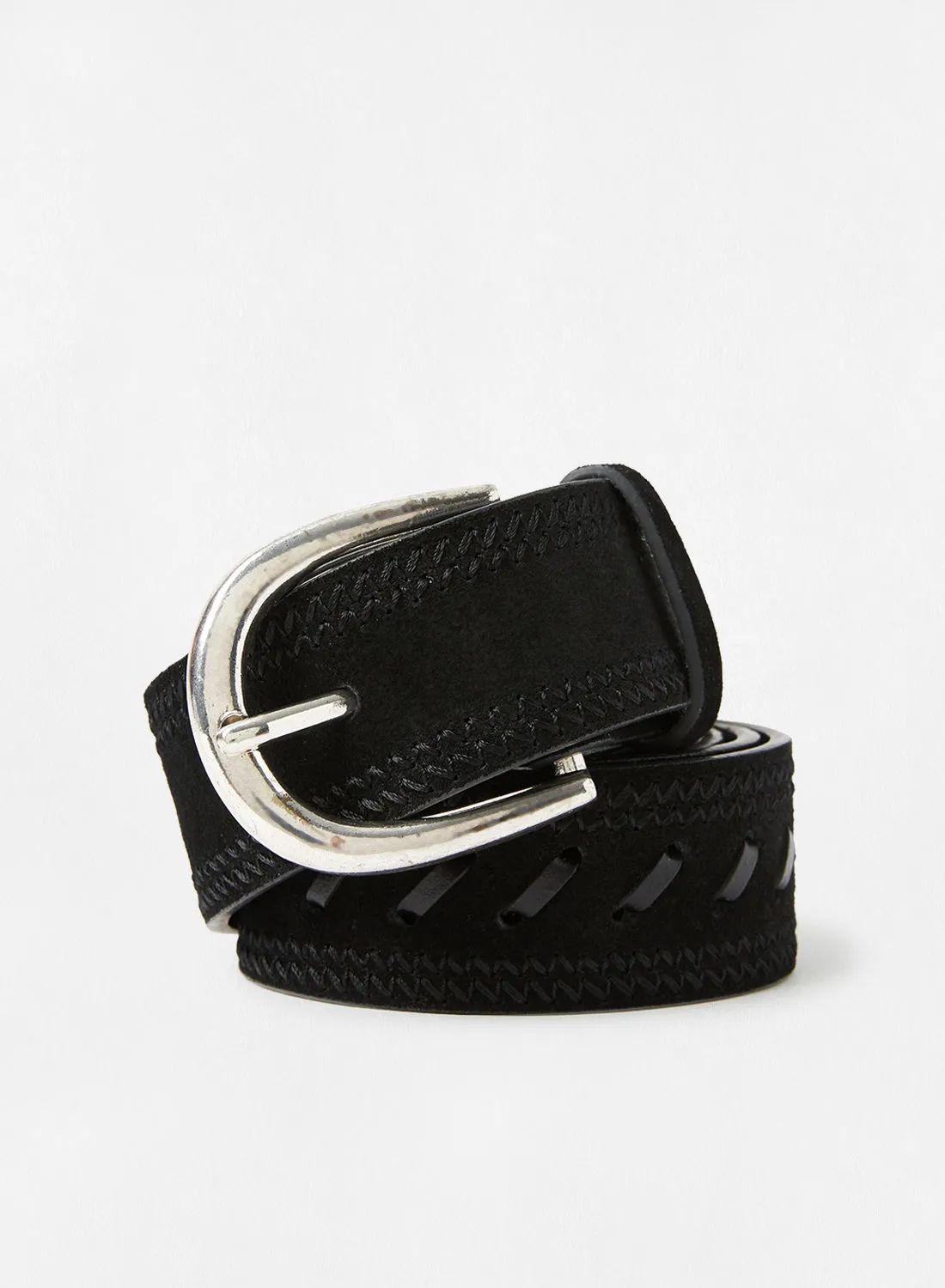 MANGO Leather Belt Black