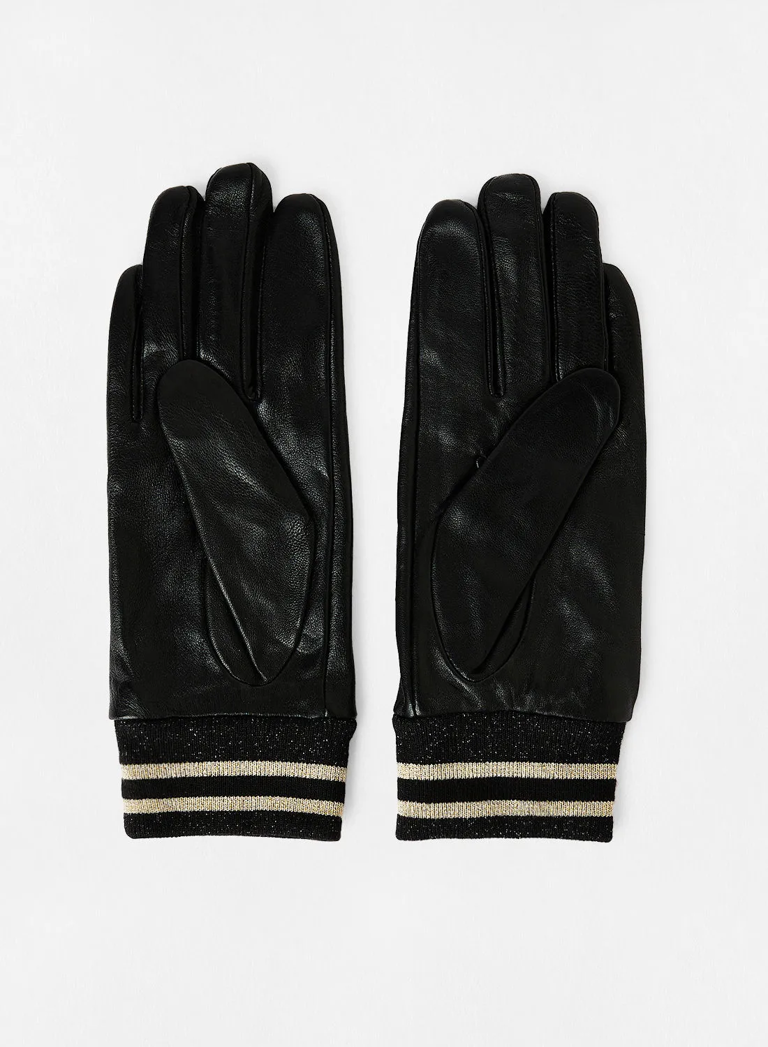 ONLY Glitter Cuff Leather Gloves Black