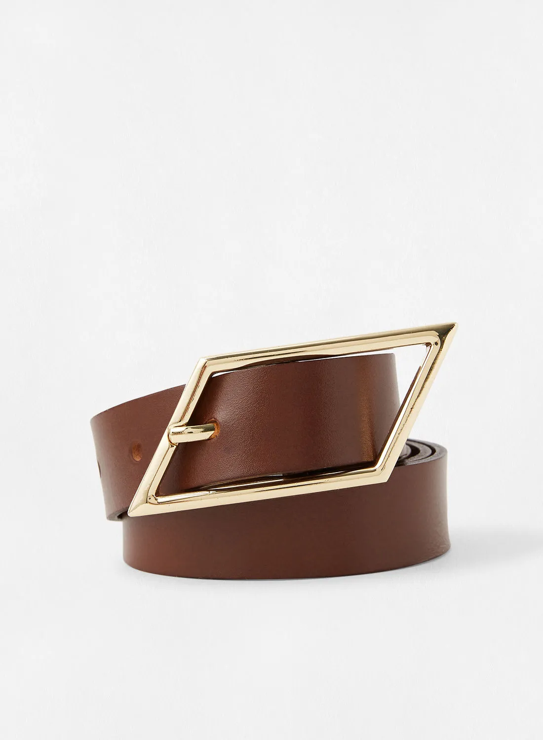 MANGO Leather Belt Brown