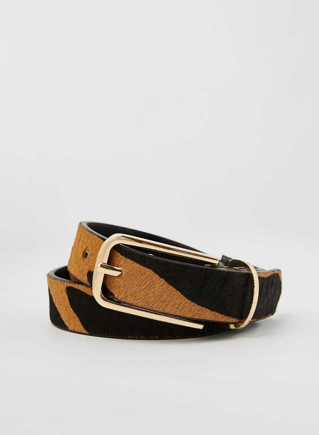 MANGO Animal Print Leather Belt Clear Brown