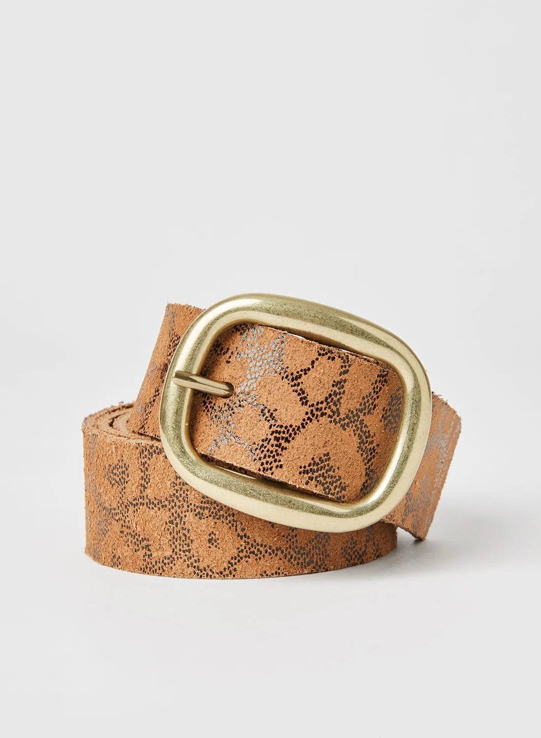 PIECES Printed Leather Belt White Pepper