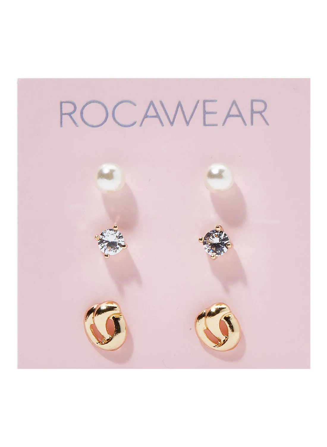 Rocawear Pair of 3 Stud Earrings with Ceramic Plate Set