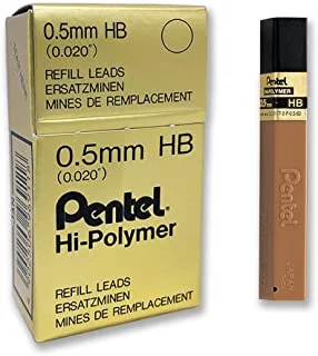 Pentel Super Hi-Polymer Lead Refill 0.5mm HB Grade, 12 Leads Per Tube, Box of 12 Tubes, Total 144 Leads (100C-HB)