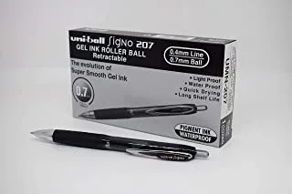 Uni-ball 704500 SigNo 207 Gel Rollerball Pen قابل للسحب رفيع 0.7 مم طرف 0.5 مم خط أسود المرجع 9004600 [عبوة من 12]