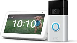 Echo Show 5 (الجيل الثاني) - حزمة بيضاء مع جرس الباب بالفيديو من رينغ (الجيل الثاني)