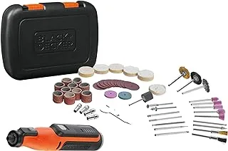 Black & Decker Cordless Multifunctional Rotary Tool with 52 Accessories & Kitbox, 7.2V, 1.5 Ah, Orange/Black - BCRT8IK-XJ, 2 Years Warranty