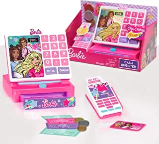 Barbie Cash Register Playset with Accessories, Pink 6.25 inch 10 pcs , 63621