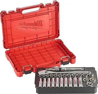 Milwaukee 4932471864 Ratchet and Socket Set 1/2 Inch 28 Pieces Red
