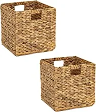 Foldable Hyacinth Storage Basket with Iron Wire Frame By Trademark Innovations (Set of 2)