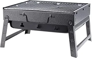 ROYALFORD Barbecue Stand with Grill, Foldable Charcoal Folding Tabletop Kabab Smoker Grill for Outdoor Camping, Durable Iron Black L RF10357