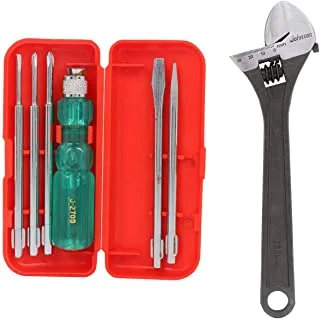 Suzec Johnson Basic Home Kit 5-Pieces Screwdriver Kit (Multicolour) & Vanadium Steel Adjustable Wrench (Silver, 300 mm)- Multi