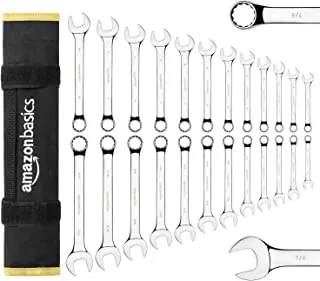 Amazon Basics Combination Wrench Set - Metric and SAE, 24-Piece