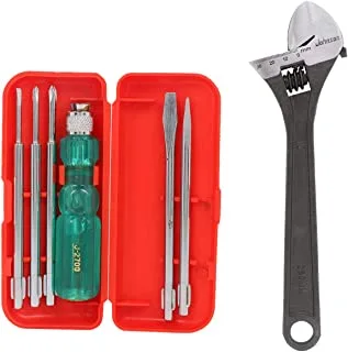 Suzec Johnson Basic Home Kit 5-Pieces Screwdriver Kit (Multicolour) & Heavy Duty Adjustable Wrench (250 mm)- Multi