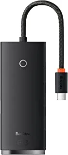 Baseus Lite Series 4-Port Type-C إلى 4x USB 3.0 + USB-C HUB Adapter ، بطول 25 سم ، أسود