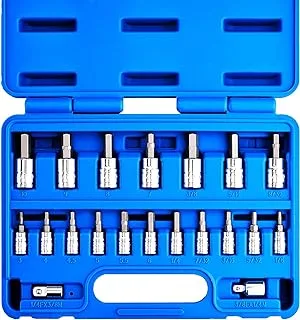 NEIKO 01150A SAE and Metric Hex Bit Socket Set | 20 Pieces | SAE 1/8” – 3/8” | Metric 3mm – 10mm | Two Socket Adapters 1/4
