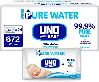 مناديل UNO Baby Pure Water 24 × 28 ، 672 منديل
