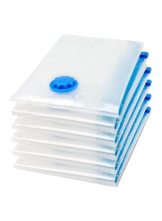 Qings 6-Piece Reusable Sealer Storage Bag With Suction Pump Clear/Blue 50x70centimeter