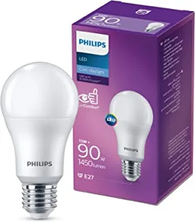 Philips LED Light Frosted Bulb A60, Non-Dimmable, E27 Base, 9W-65W Equivalent, Cool Daylight 6500k
