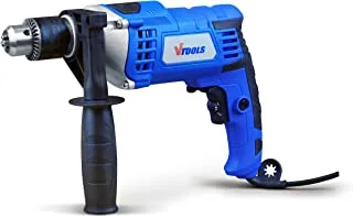 VTOOLS High Quality 1050 Watt Impact Drill With Multi-Function (Hammer and Drill), Metal Body, 360°Rotating Side Handle, Guide Ruler, and Variable Speed, Blue, VT1207