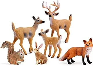 شخصيات حيوانات الغابة ، تماثيل مخلوقات الغابة ، ألعاب مصغرة لأغطية الكيك (عائلة الغزلان ، الثعلب ، الأرنب ، السنجاب)