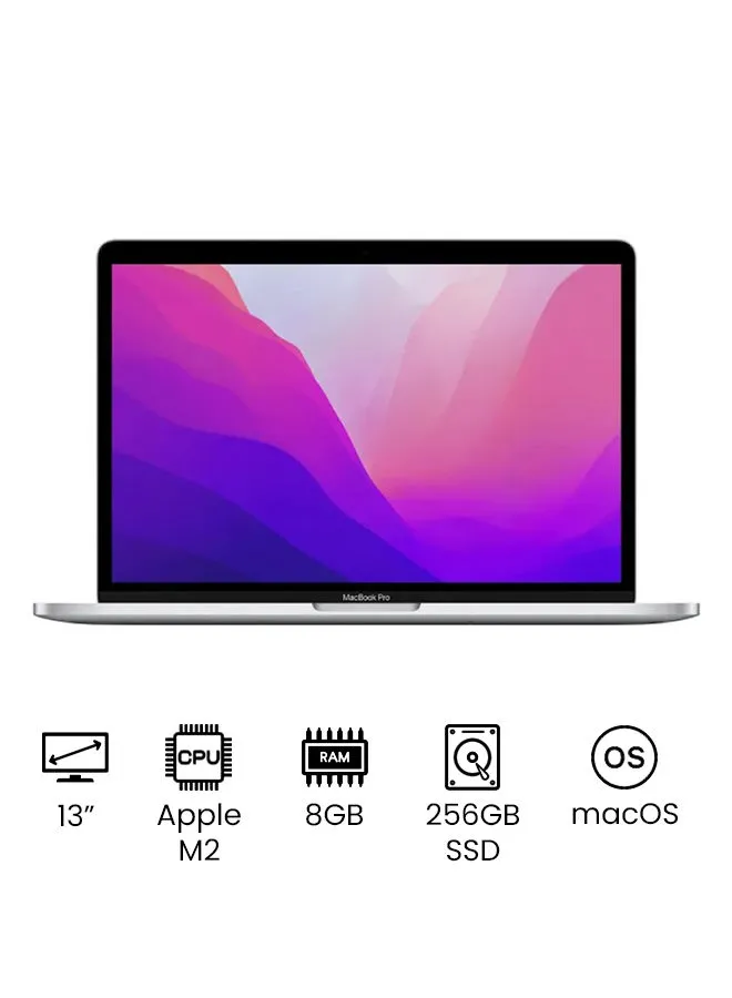 Apple MacBook Pro 13-Inch M2 Chip With 8-Core CPU and 10-Core GPU، 256GB SSD / Graphics Integrated Graphics / Middle East Version English / Arabic Silver