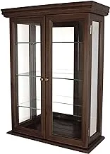 Design Toscano BN2430 Country Tuscan Wall Curio Display and Storage Cabinet, 26 Inches Tall, Wood Case with Glass Shelves and Doors and a Mirrored Back, Walnut Brown Finish