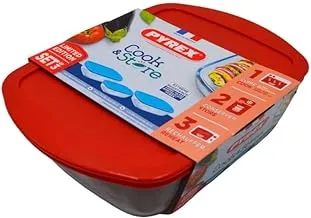 Pyrex Cook and Store Food Storage Rectangular Glass Dish with Lid 3-Piece Set