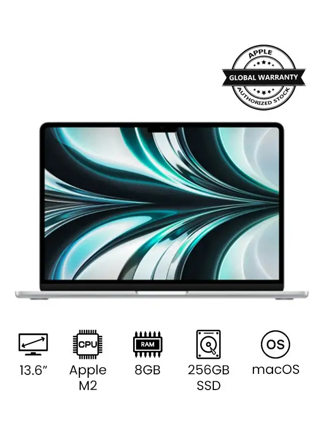 Apple MacBook Air MLXY3 13-Inch Display : Apple M2 chip with 8-core CPU and 8-core GPU, 256GB SSD, English Arabic Keyboard Silver