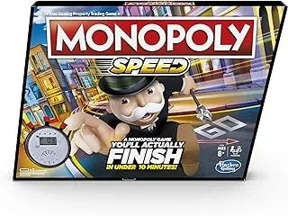 Monopoly Speed Board Game, Play Monopoly in Under 10 Minutes, Fast-playing Monopoly Board Game for Ages 8 and Up, Game for 2-4 Players, Multi color