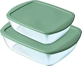 pyrex Cook and Store Food Storage Rectangular Dishes with Lid 2-Pieces Set, Green/Clear, 913299