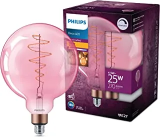 Philips LED Light Giant G200 Flame Pink G-Shape Light Bulb [E27 Edison Screw] 4.5W-25W Equivalent, Warm White (1800K), Dimmable