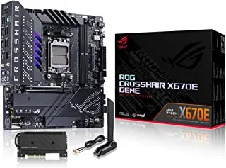 ASUS ROG CROSSHAIR X670E GENE, Micro-ATX Gaming Motherboard, AMD AM5, DDR5, PCI 5.0, Intel 2.5Gb Ethernet, WiFi 6E (802.11ax), ROG Supreme 7.1 Surround, 3xM.2, 4xSATA 6GB/s, Aura Sync RGB, Black