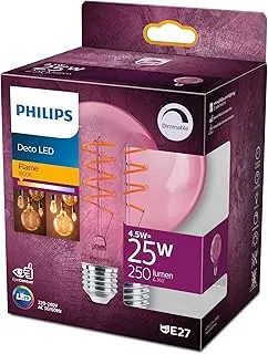 Philips LED Light Classic G93 Flame Pink Light Bulb [E27 Edison Screw] 4.5-25W Equivalent, Warm White (1800K), Dimmable
