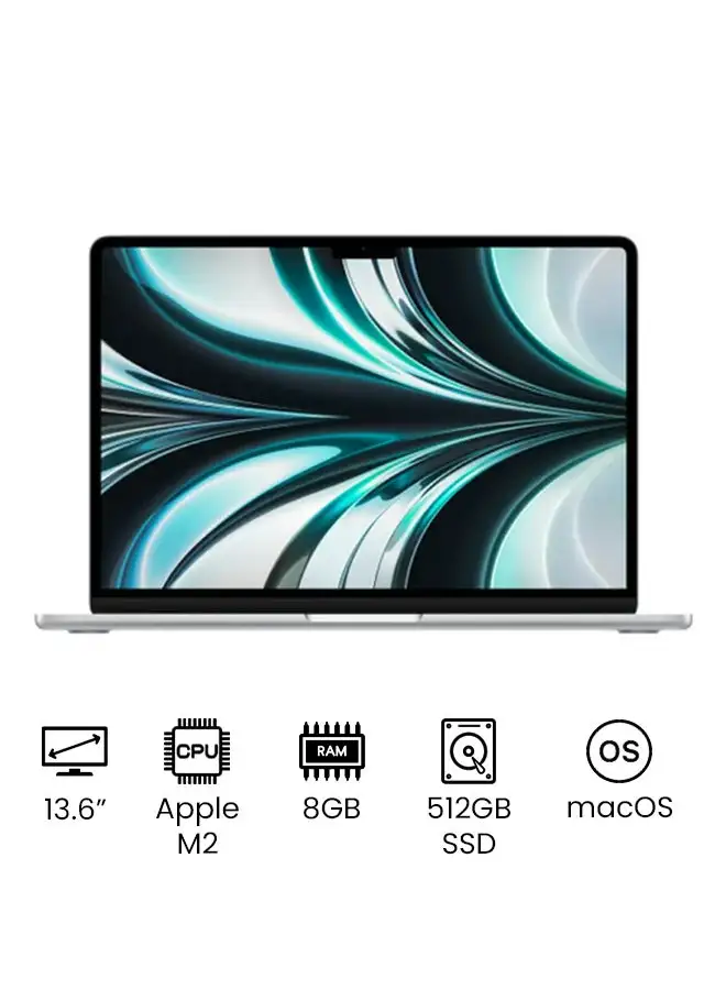 Apple MacBook Air 13.6-Inch Display,Apple M2 Chip with 8-Core CPU And 10-Core GPU, 512GB SSD/Intel UHD Graphics English/Arabic Silver