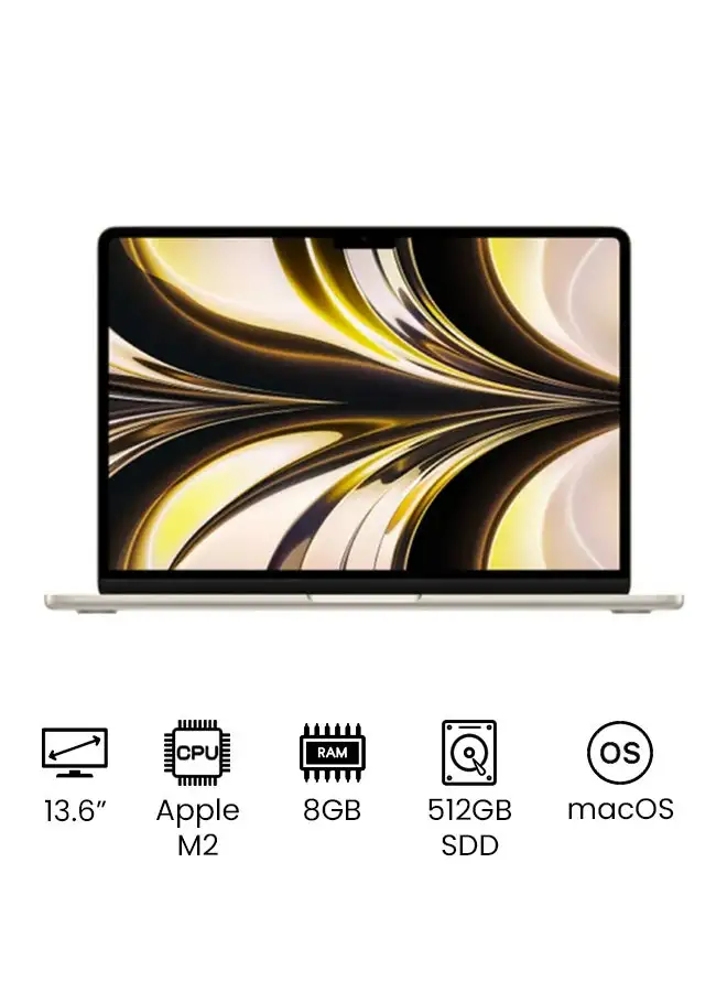 Apple MacBook Air 13.6-Inch Display,Apple M2 Chip with 8-Core CPU And 10-Core GPU, 512GB SSD/Intel UHD Graphics English/Arabic Starlight