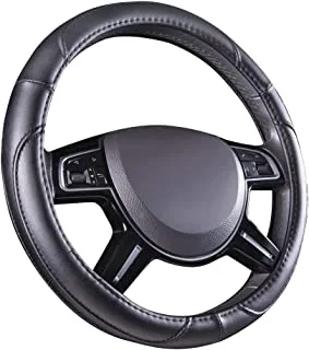 غطاء عجلة القيادة من الجلد Amazon Basics ، مقاس 15 بوصة ، أسود