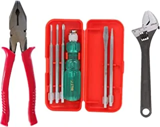 Suzec Johnson Basic Home Kit Combination Plier & 5-Pieces Screwdriver (Multicolour) Heavy Duty Adjustable Wrench (250 Mm)
