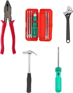 Suzec johnson advance home kit combination plier & 5-pieces screwdriver kit (multicolour) & adjustable wrench (300 mm) & claw hammer steel shaft & two in one screw driver (green)