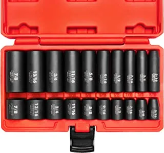 NEIKO 02434A 3/8-Inch-Drive Standard and Deep Impact Socket Set, 6-Point SAE Sizes from 5/16