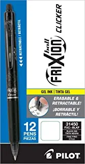 Pilot frixion clicker retractable erasable gel pens, fine point, black ink, dozen box (31450)