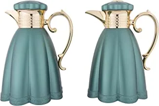 Al Saif 2 Pieces Coffee And Tea Vacuum Flask Set Size: 1.0/1.0 Liter Color: MATT GREEN OTHER PARTS GOLD