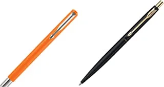 Parker Vector Standard Fountain Pen Chrome Trim Fine Nib with 3 Free Ink Cart | Body Color - Orange | Ink Color - Blue