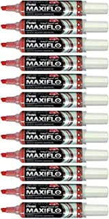 Pentel Maxiflo White Board Marker Chisel Point, Red, Pack of 12