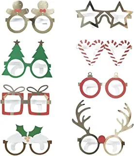 Ginger Ray Christmas Novelty Fun Glasses 8-Pieces, Multicolour