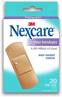 Nexcare Sheer Bandages/plasters, size 72x25mm, 20 units/pack | Latex-free | Non-sticky pad | Protects wound from contamination | Flexible material for comfort | Breathable, water-resistant backing